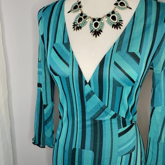 Damada Turquoise and Black Striped Wrap Dress - Picture 2 of 4